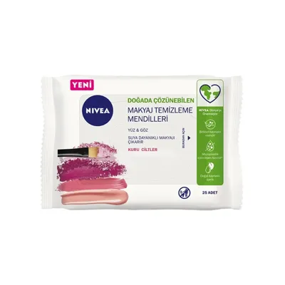 NIVEA Besleyici Suya Dayanıklı Makyaj Temizleme Mendili 25 Adet, Kuru ve Hassas Cilt