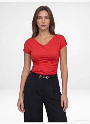 Dilvin 33157 Bra-Free Drapeli V Yaka Top
