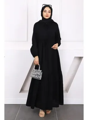 İmajButik Siyah Bel Bağlamalı Dantelli Elbise