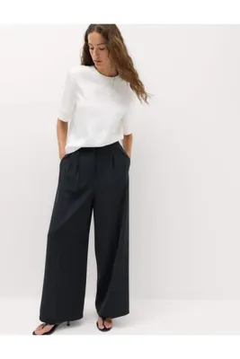 Marks & Spencer Saf Pamuk Pileli Wide Leg Pantolon