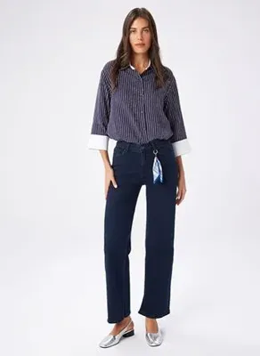 Faik Sönmez UW27JPN005 Indigo Kadın Bol Kesim Denim Pantolon