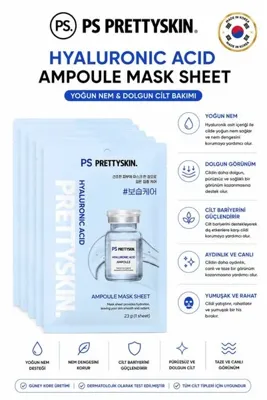 ps. prettyskin. Hyaluronic Acid Ampoule Mask Sheet 23g | Yoğun Nemlendirici Kağıt Yüz Maskesi 5'li Set