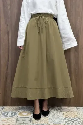 fayaboutique.com Ihlamur Yeşili Beli Lastikli Zeran Etek