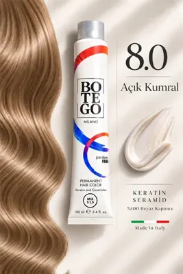 botegohair Profesyonel Kalıcı Krem Saç Boyası - 8.0 Açık Kumral- 100 ml – Keratin ve Seramid İçeren