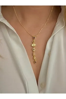 YOUES JEWELRY 316l Çelik 7 Element Y Kolye Renkli Taşlı Kadın Kolye