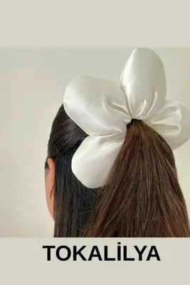 Genel Markalar Kadın saten beyaz çiçek flower scrunchie lastikli toka