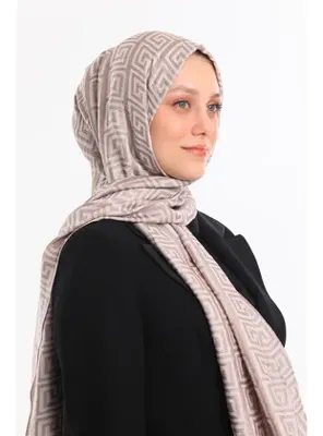 19v69 ITALIA Jakar Dokuma Desen Jakarlı Modal Seri Şal Askısı ile Birlikte 75x200 cm Taş Krem