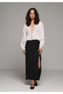 Colins Maxi Length Puantiyeli Fermuarlı Kadın Siyah Etek