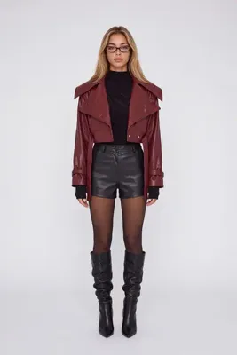 Holly Lolly Crop Model Astarlı Kemerli Neeko Deri Ceket Bordo