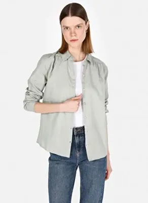 Colins Regular Fit Shirt Neck Düz Kadın Yeşil Uzun Kol Gömlek