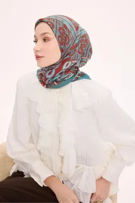 Silk Home Viskon Velora Eşarp Dört Mevsim Antik Motif Desen Koyu Cam Göbeği 90X90