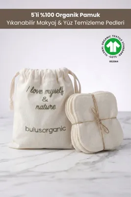 Buluş Organic 5'li %100 Organik Pamuk Yıkanabilir Makyaj ve Yüz Temizleme Pedi – Şardonlu & Havlu Yüzey