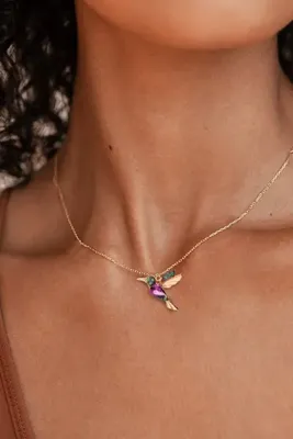 Elika Silver Kadın Rose Kaplama Taşlı Kuş Model 925 Ayar Gümüş Kolye