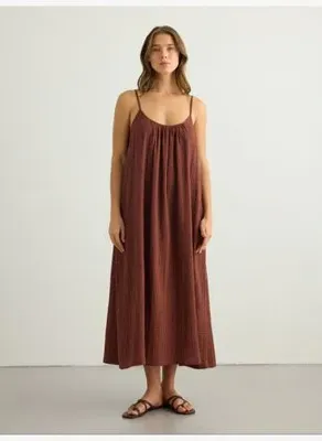 The Handloom Kaya Tie Strap Maxi Elbise - Kiremit 