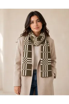 Sebir Moda Kareli Triko Örme Atkı