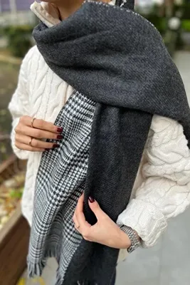 Wearflawless Ekose Desenli Yün Dokulu Çift Taraflı Atkı Şal
