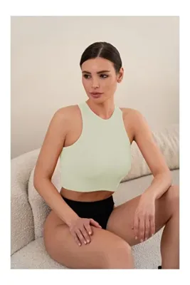 MİSTİRİK Murana Model Dikişsiz Toparlayıcı Büstiyer Crop Seamless Model Spor Crop Ekru Renk