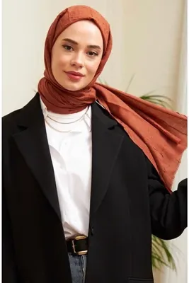 Mides scarf Bambu Kraş Şal Modeli-kiremit