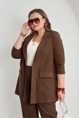 Büyük Moda 54451 Keten Dokulu Blazer Ceket