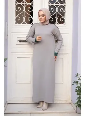Neva Style Gri Merserize Triko Tesettür Elbise 36291GR
