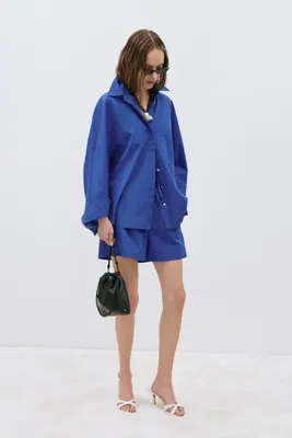 Suud Collection Mavi Klara Yıkamalı Poplin Gömlek
