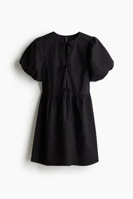 H&M Önü Bağcıklı Poplin Elbise
