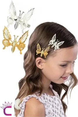 Cinderella 2'li Retro Sallanan Kelebek Toka Metal Gold Gümüş - Hareketli Kanatlı Çocuk Kelebekli Saç Tokası