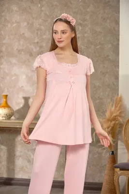 Emose Dantelli Lohusa Hamile Pijama Takım Pudra