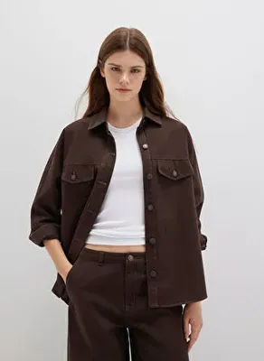 Mavi Kahverengi Kadın Oversize Gömlek M1211181-88067 UZUN KOLLU OVERSHIRT