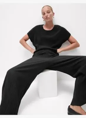 Marks & Spencer Jersey Pilise Detaylı Wide Leg Pantolon