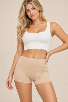 MetuCA Kadın Ten Rengi Yüksek Bel Pamuklu Likralı Dikişsiz Beli Lastikli Boxer Külot Şort