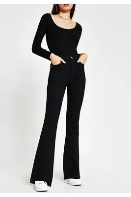 Livik Cersei Siyah Ispanyol Paça Kot Pantolon Yüksek Bel Flare Jeans Toparlayıcı
