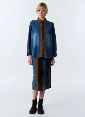 Twist TW6260025159 INDIGO Kadın Colorblock Regular Fit Gömlek