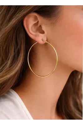 İlraysa Lux Butik Kadın Gold Renk Büyük Halka Küpe - Alerji Yapmaz, Şık ve Modern Tasarım