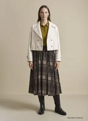 Brooks Brothers BBFW26FSK005 Haki Kadın Orta Bel Kareli Kloş Etek
