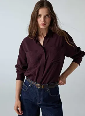 İpekyol Mor Kadın Oversize Gömlek IW6260025136008