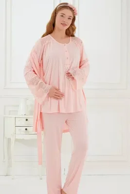 Emose Bambu Yumuşak Kumaş Sabahlıklı Hamile Lohusa Pijama Takımı