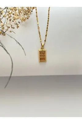 mibrillo Kuyum Zincir Altın Külçe Model Kolye Çelik Kolye