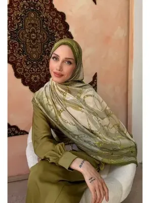 İmaj Butik Haki Desenli İpek Şal