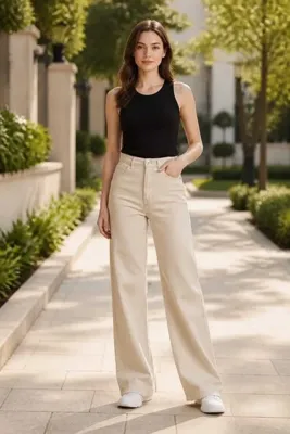 we-rayss Lyra - Denim, Likralı Yüksel Bel, Bol Paça, Salaş Kadın Kot Pantolon