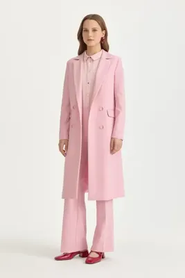 Nihan Kruvaze Kapama Uzun Blazer Poly. Viskon Basic Ceket Pembe