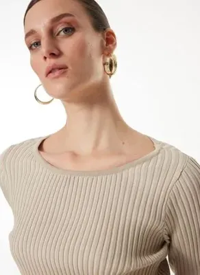 Fabrika Açık Bej Kadın Bisiklet Basic Fitilli Kazak F4WL-KZK0392