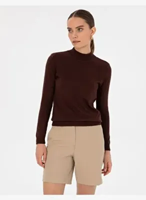 Pierre Cardin Kadın Kahverengi Slim Fit Yarım Balıkçı Yaka Basic Kazak 50315768-VR029