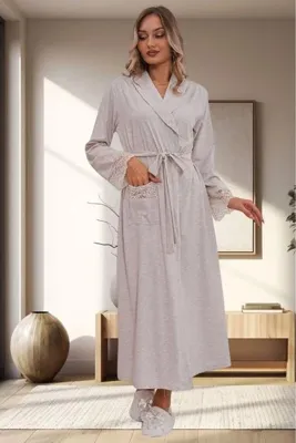 By Mecit Pijama Kadın Kolları İşleme Detaylı Uzun Sabahlık