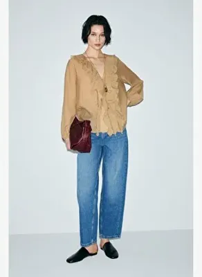 LUFIAN Lotus Kadın Denim Mom Fıt- Yüksek Bel Mavi