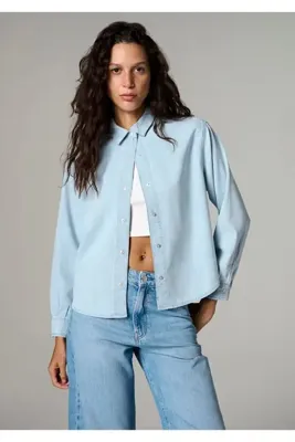Mavi Garlia Classic Denim Açık Jean Gömlek Crop / Kısa Kesim 1210924-A1586