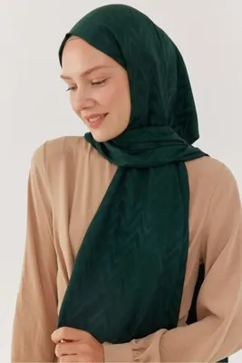 MİRSOY SCARF Zikzak Desen Parlak Jakar Şal - Zümrüt