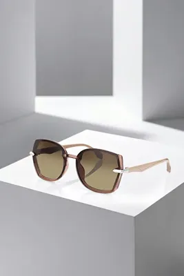 Poloair UV400 Korumalı Kadın Güneş Gözlüğü Bej Kahverengi Gümüş Renk PLG-2129C4
