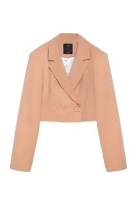 Quzu Kruvaze Crop Blazer Ceket Camel