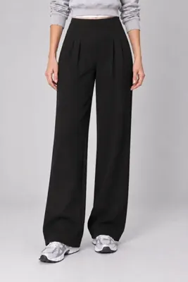 Grenj Fashion Siyah Pileli Bol Paça Yüksek Bel Pantolon Tayt